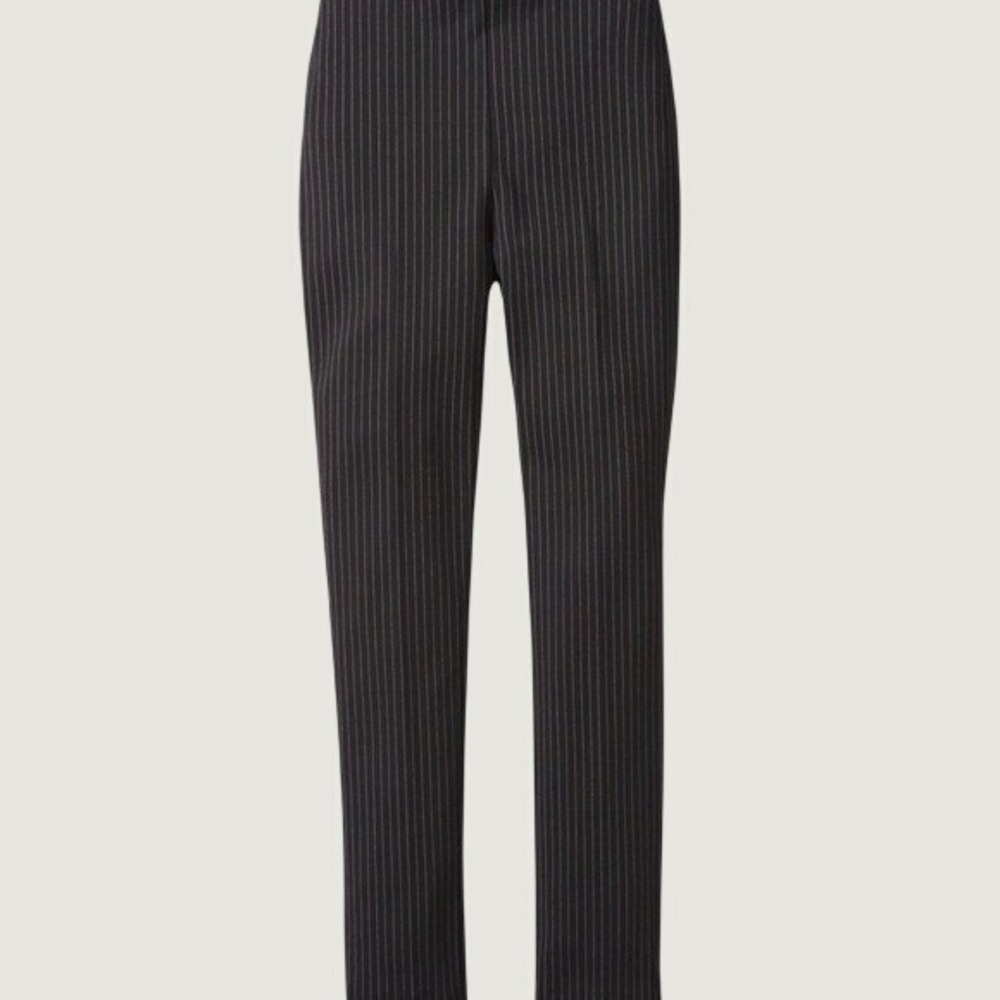 Chico's Pinstripe Pants Women 1.5R‎ 10 Black Excellent Stretch Pull-On Trousers